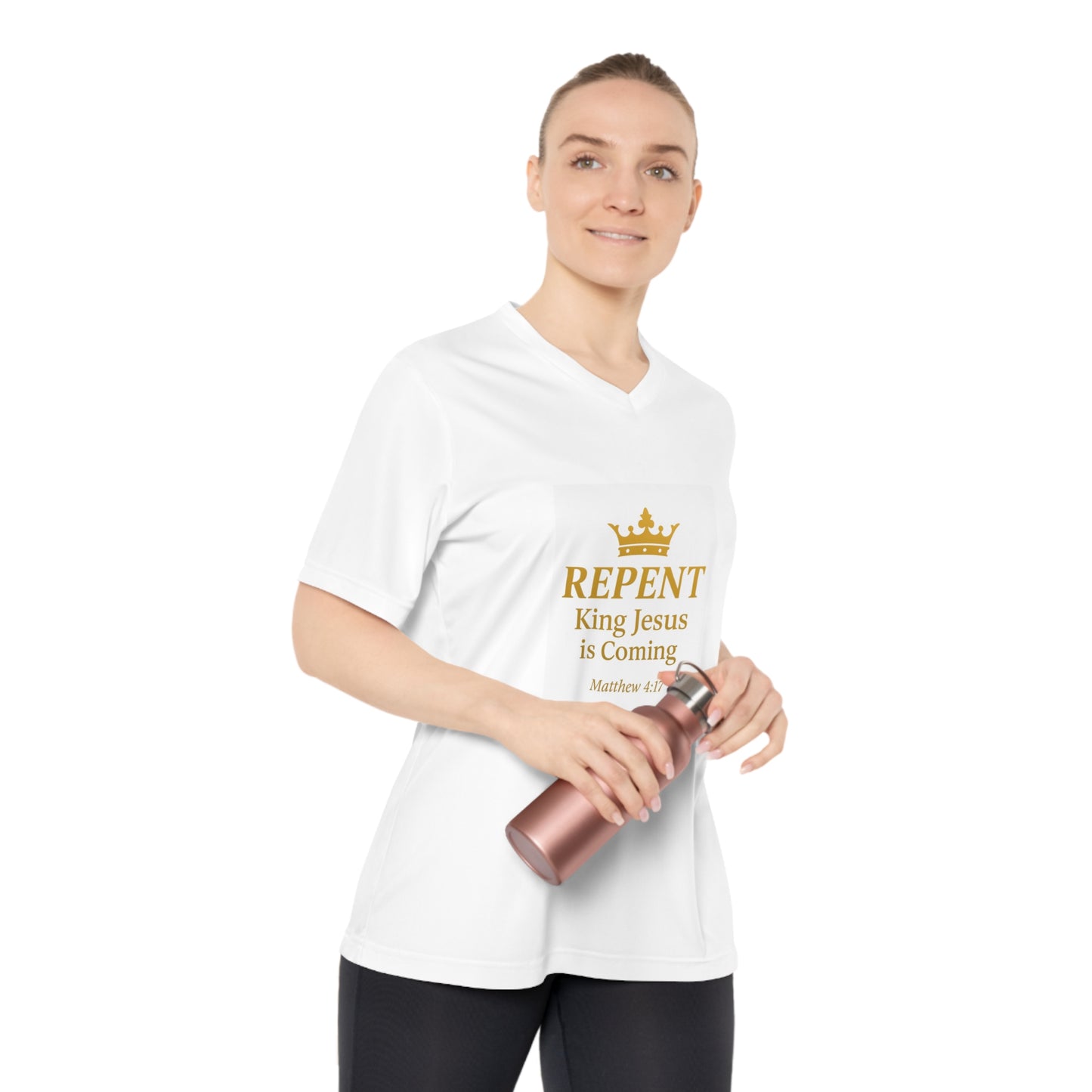 Womens V-Neck Tee, Faith-Inspired T-Shirt, Christian Apparel, Repent Jesus is Coming Shirt, Casual Everyday Wear, Gift for Believers