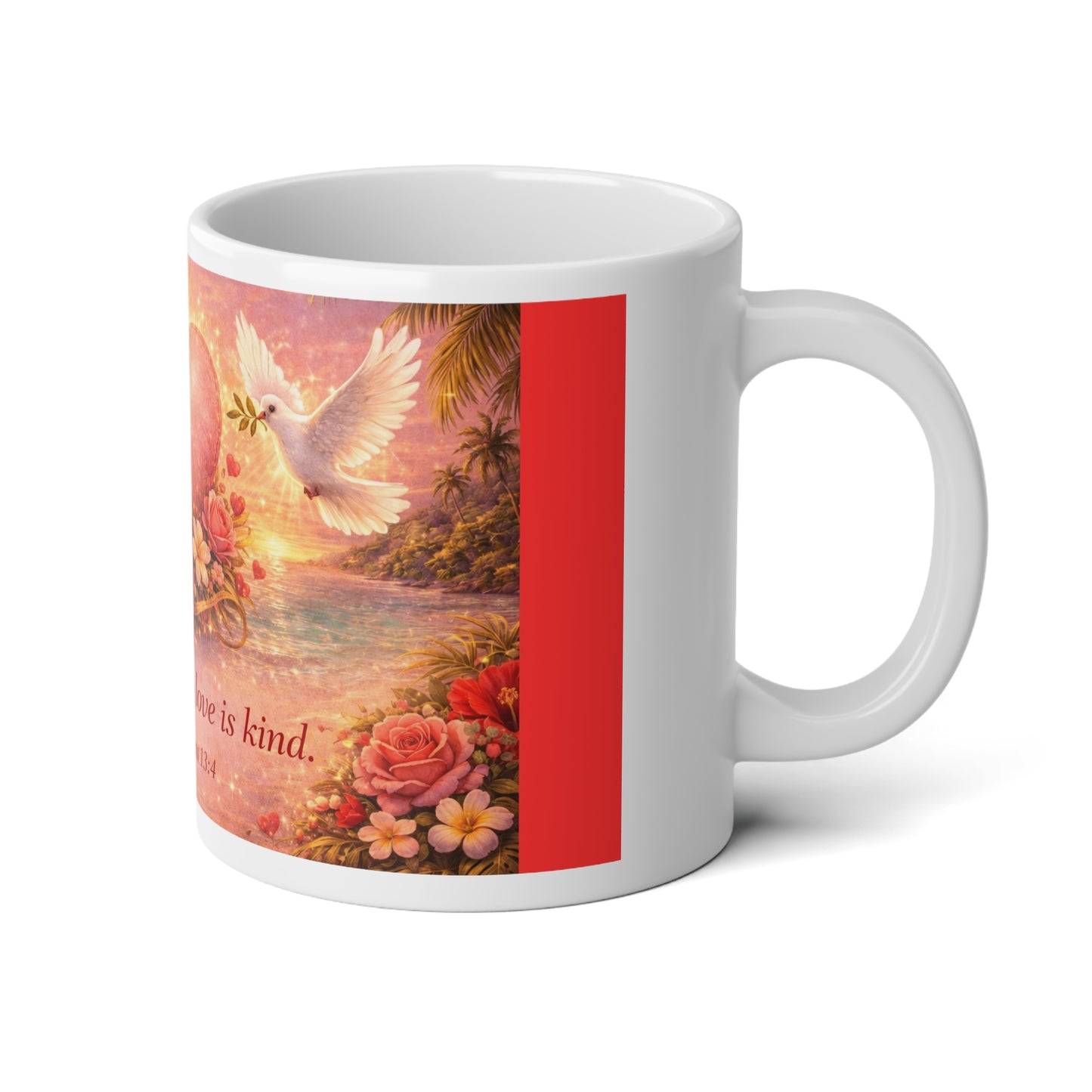Love Is Patient 20oz Jumbo Mug — Romantic Heart & Roses, 1 Corinthians 13:4 Faith Gift