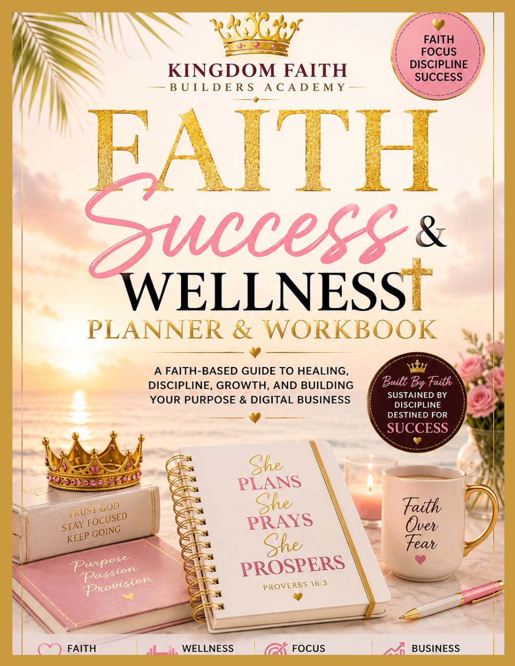 The Faith, Success & Wellness Planner Workbook by Kingdom Faith Builders Academy is a faith-based 90-day planner