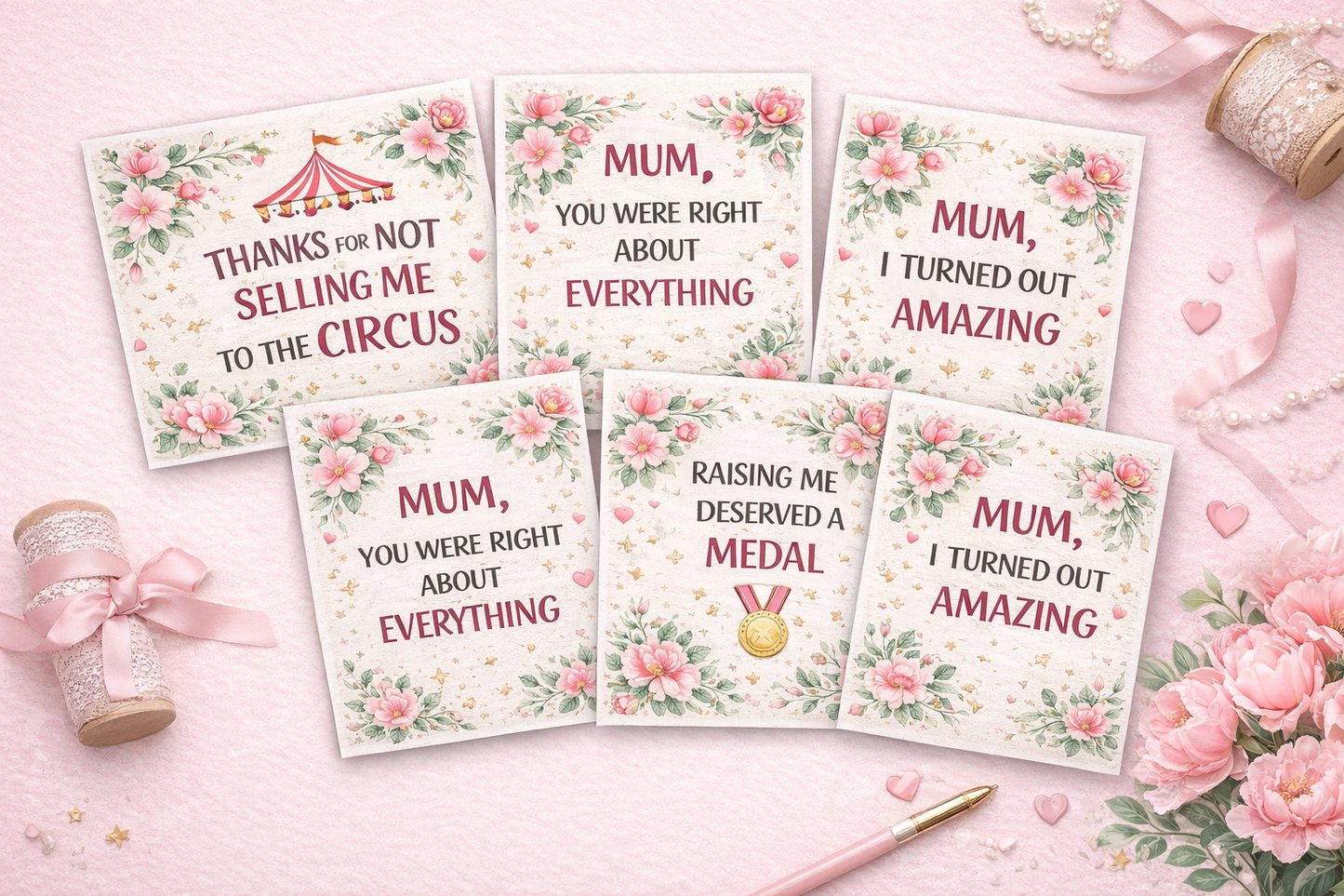 Funny Mother’s Day Printable Cards Bundle | 5 Foldable PDF Cards | Instant Download