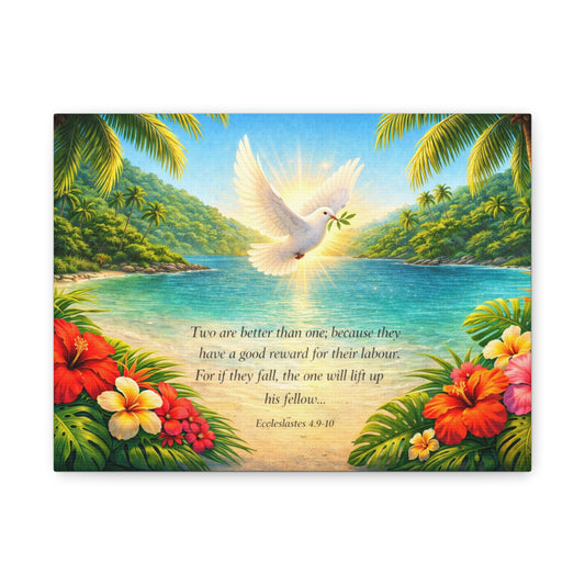 Dove of Peace Canvas Wall Art – Ecclesiastes 4:9-10 Inspirational Tropical Print