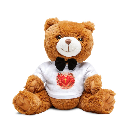 Plush Teddy Bear with Heart T‑Shirt — Cute Romantic Gift