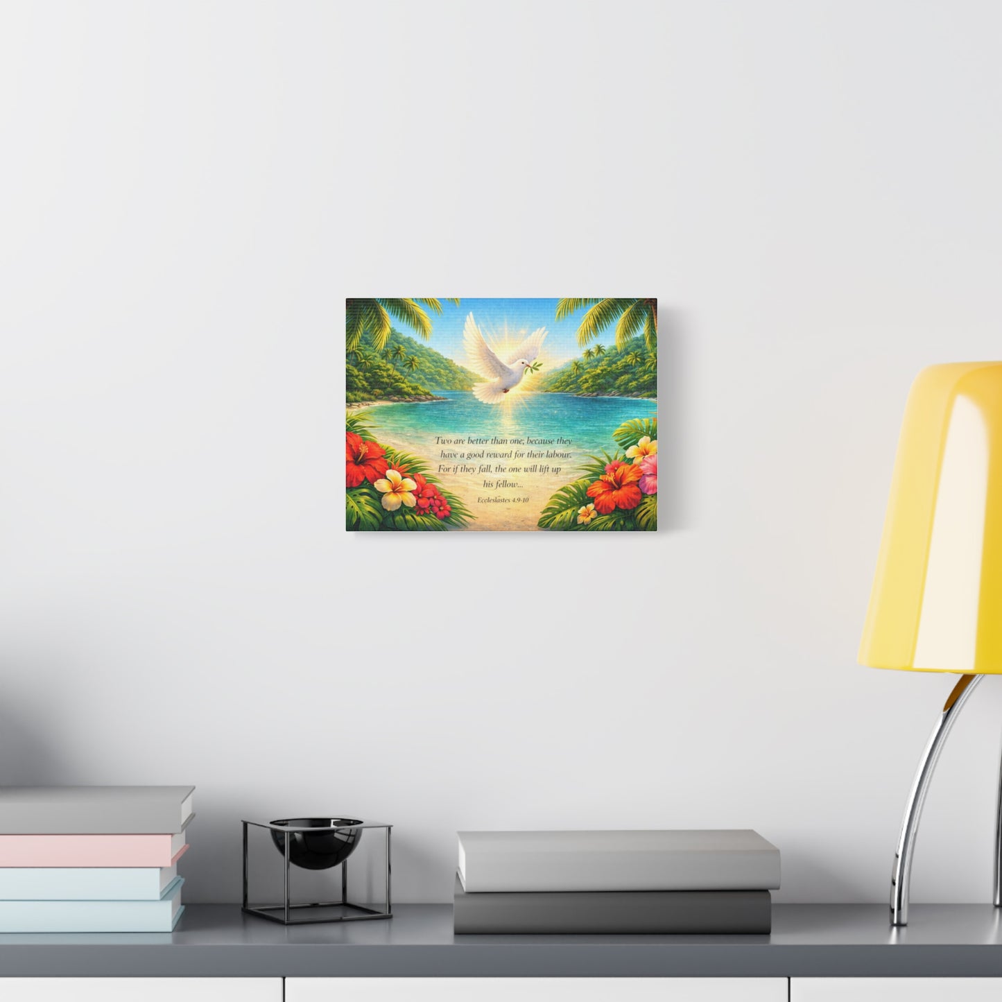 Dove of Peace Canvas Wall Art – Ecclesiastes 4:9-10 Inspirational Tropical Print