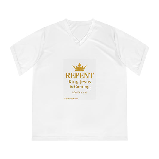 Womens V-Neck Tee, Faith-Inspired T-Shirt, Christian Apparel, Repent Jesus is Coming Shirt, Casual Everyday Wear, Gift for Believers