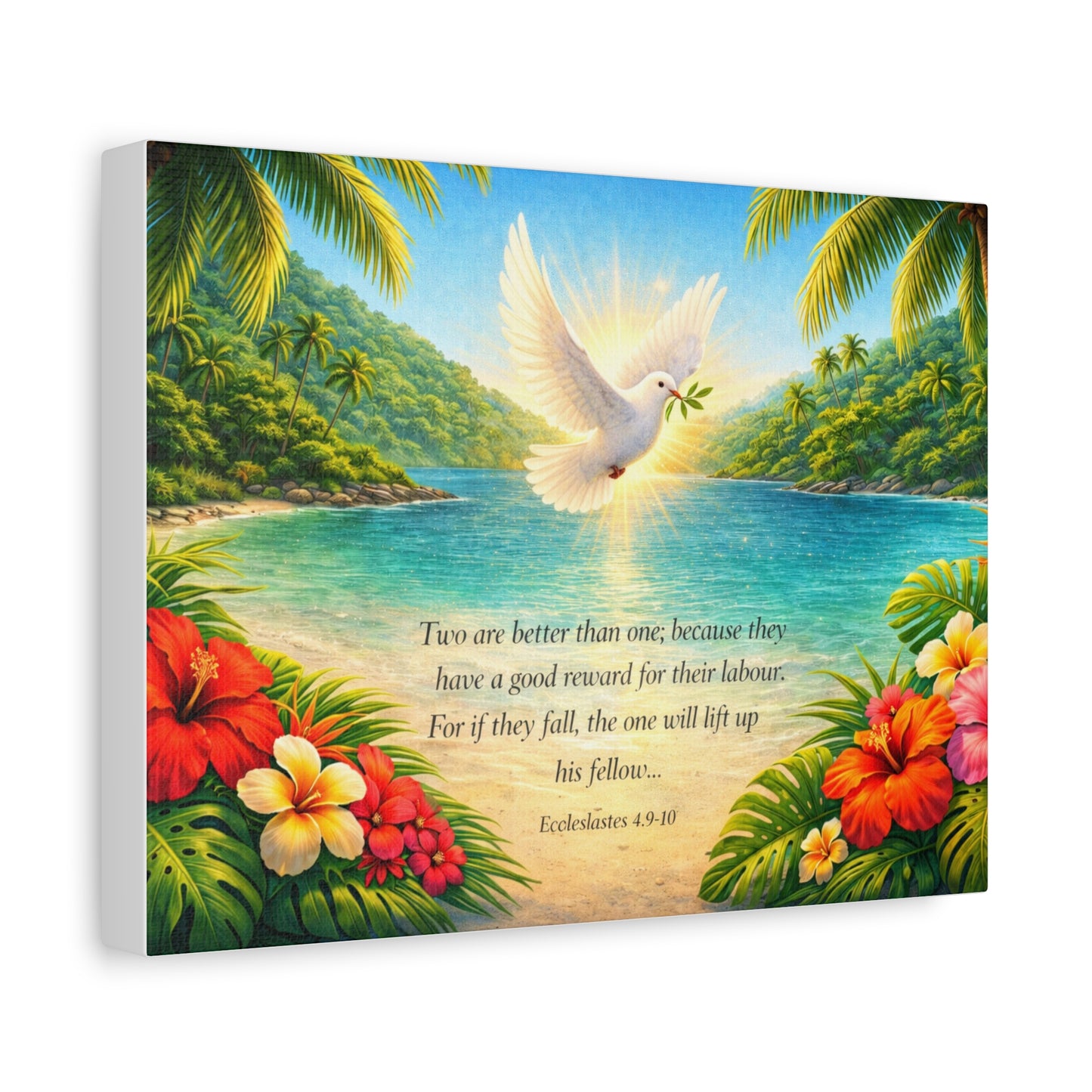 Dove of Peace Canvas Wall Art – Ecclesiastes 4:9-10 Inspirational Tropical Print