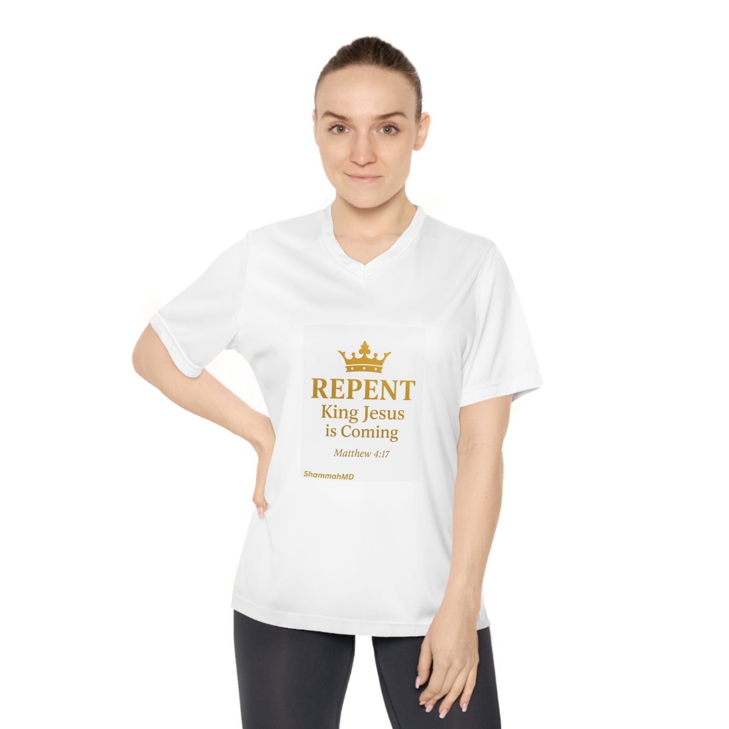 Womens V-Neck Tee, Faith-Inspired T-Shirt, Christian Apparel, Repent Jesus is Coming Shirt, Casual Everyday Wear, Gift for Believers