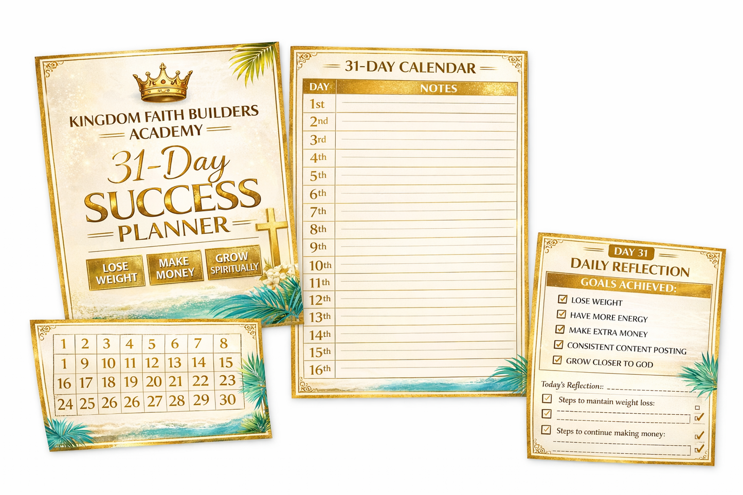 31-Day Success Planner | Kingdom Faith Builders Academy | Faith, Weight Loss, Business & Daily Reset Bundle