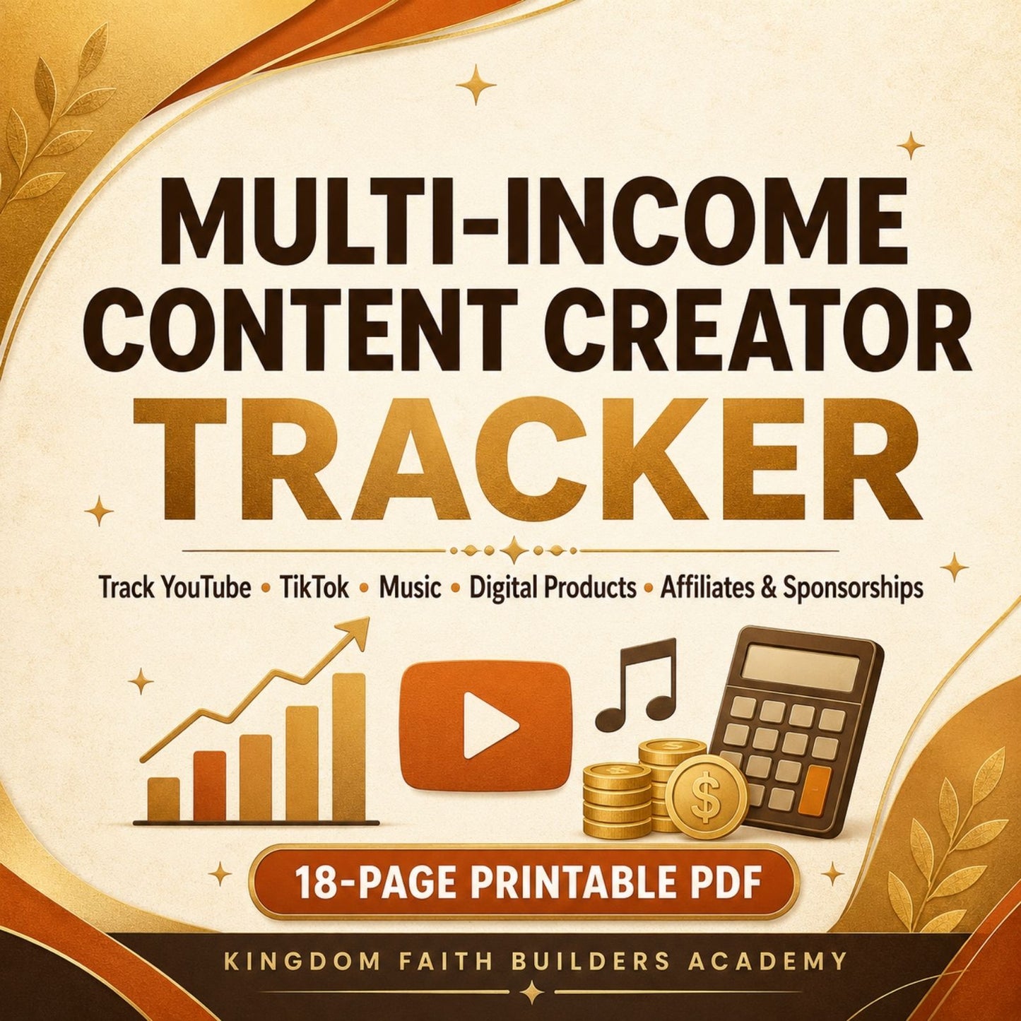 Multi-Income Content Creator Tracker PDF | YouTube, TikTok, Music, Affiliate & Digital Product Income Planner