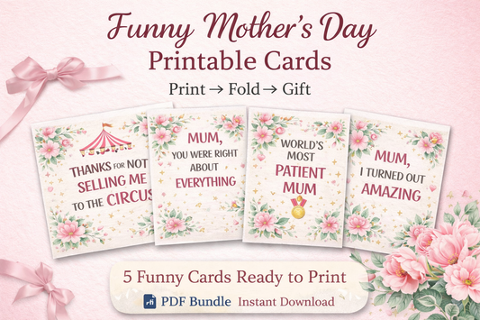 Funny Mother’s Day Printable Cards Bundle | 5 Foldable PDF Cards | Instant Download
