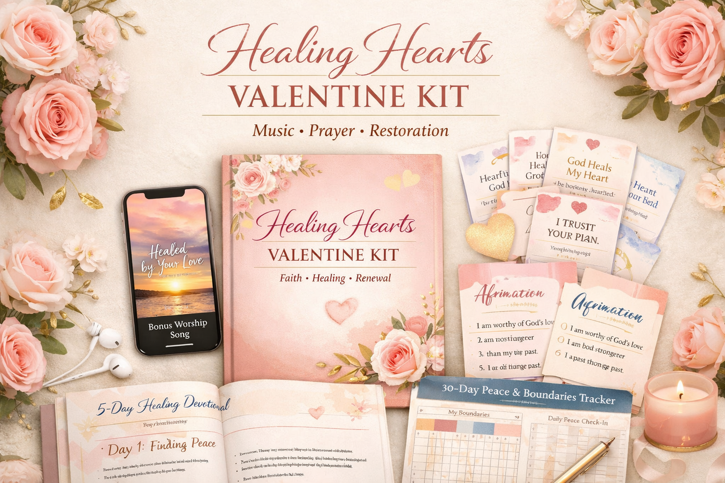 Healing Hearts 💕 Valentine Kit — Scripture-Based Healing Journal + Prayer Cards + Affirmations (PDF)